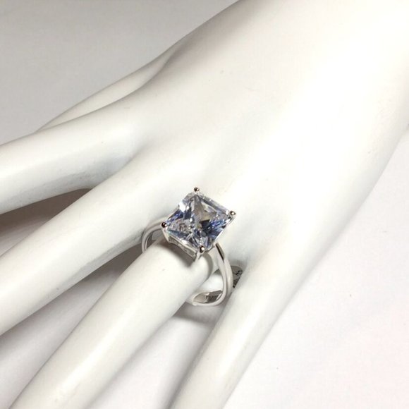 Princess Cut Cubic Zirconia Cocktail Ring Size 10 Silver Rhodium Plated - Picture 5 of 12